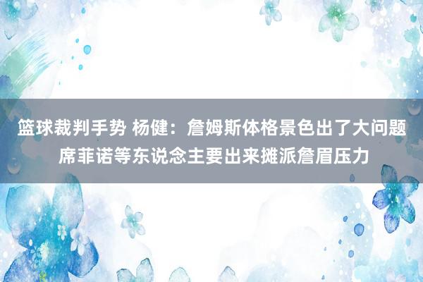 篮球裁判手势 杨健：詹姆斯体格景色出了大问题 席菲诺等东说念主要出来摊派詹眉压力